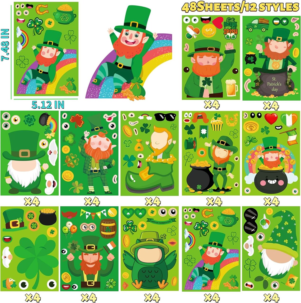 48 Sheets St Patricks Day Stickers, Saint Patricks Make A Face Stickers, Make Your Own St Patricks Day Decorations Crafts Accessories for Kids Adults Irish Party Favor Supplies
